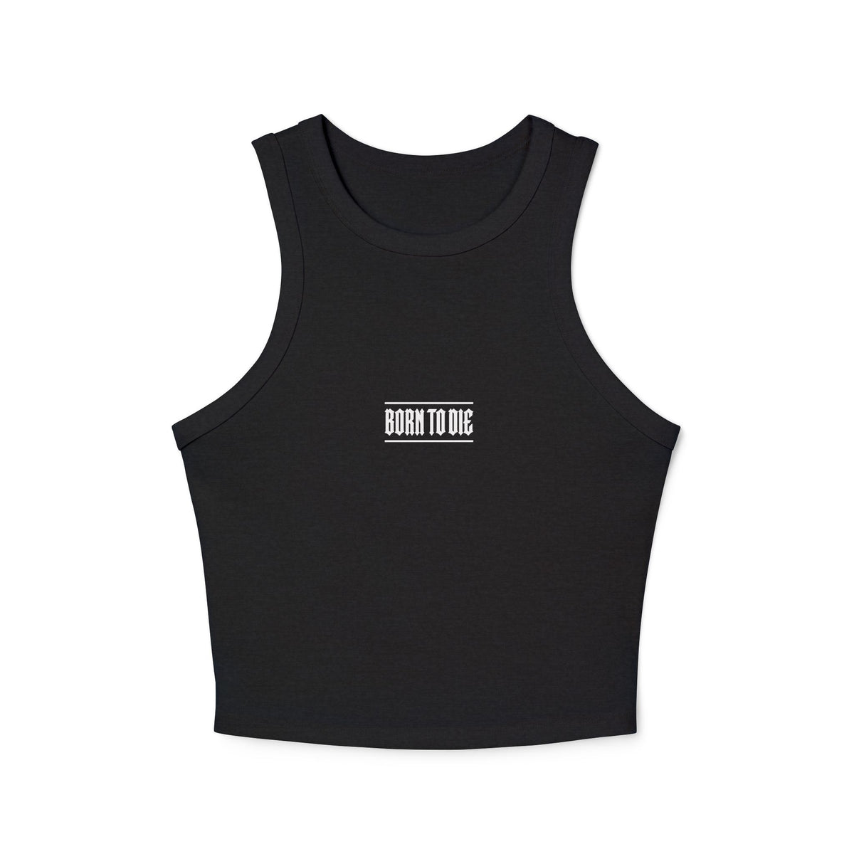 Top a canotta "Born to Die" grafico Racer | Testo gotico vintage, crop a coste bianco