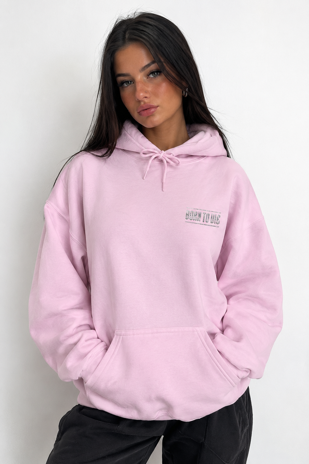 Hoodie - Minimal Gothic Embroidered Chest Logo Hooded Sweatshirt